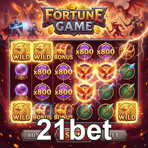 Interfaces dos jogos de slots da 21bet, destacando a temática de fortuna e prêmios.